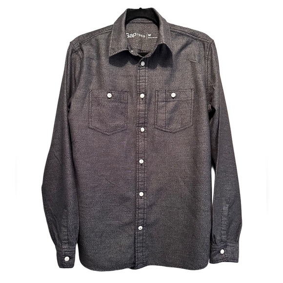 GAP Men’s Long Sleeve 1969 Japsol Solid Black Button Down Cotton Shirt Size M - Picture 6 of 7